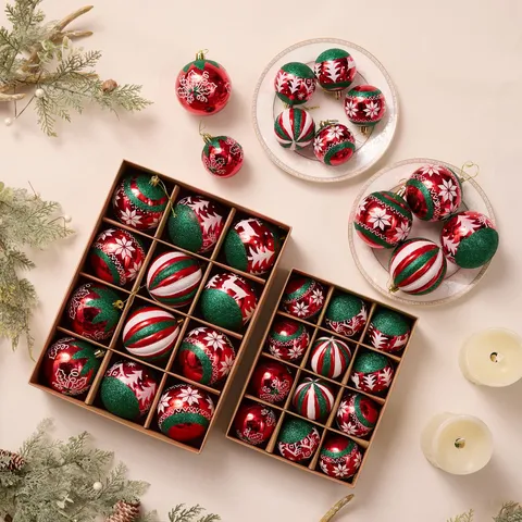 Polystyrol Weihnachtskugeln Bemalt Glitzernd Glänzend Hängende Dekorationsbälle Für Baum Party Festlich Vintage Stil Feiertag Haus Dekoration