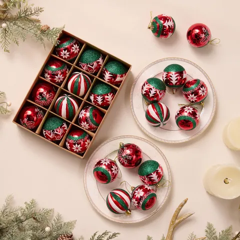 Polystyrol Weihnachtskugeln Bemalt Glitzernd Glänzend Hängende Dekorationsbälle Für Baum Party Festlich Vintage Stil Feiertag Haus Dekoration