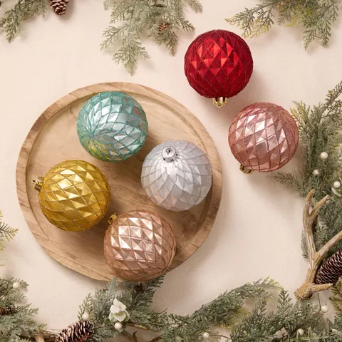 Adornos de Bolas de Navidad Irrompibles Plástico Colgante Patrón Geométrico de Diamantes Con Brillo Para Árbol de Navidad Decoración
