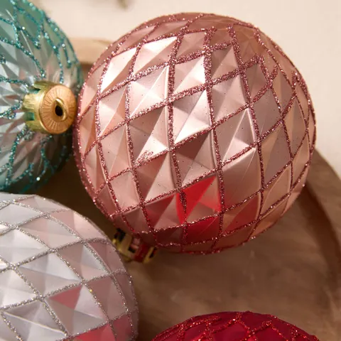 Adornos de Bolas de Navidad Irrompibles Plástico Colgante Patrón Geométrico de Diamantes Con Brillo Para Árbol de Navidad Decoración