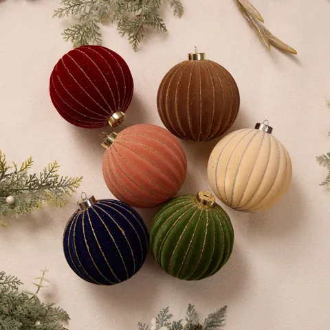 Flocked Christmas Balls Extra Large Christmas Tree Hanging Ornaments Velvet Baubles Set For Holiday Party Home Decor
