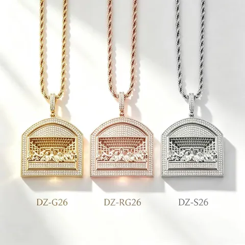 Hommes Hip Hop La Cène Pendentif Collier Laiton Zirconia Chaîne Torsadée Cubaine Bijou Cadeau