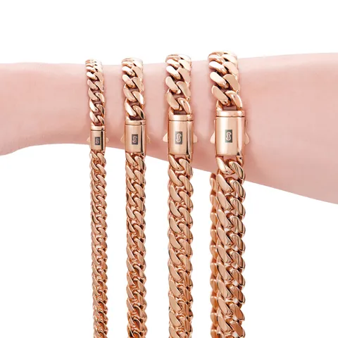 Herren Hip Hop Kubanische Gliederkette 14K Roségold Beschichteter Edelstahl Schmuck Miami Bordsteinkette Für Unisex Geschenk