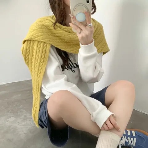 Womens Wool Blend Cable Knit Large Triangle Scarf Winter Warm Neck Warmer Outer Shawl Fashion Scarf