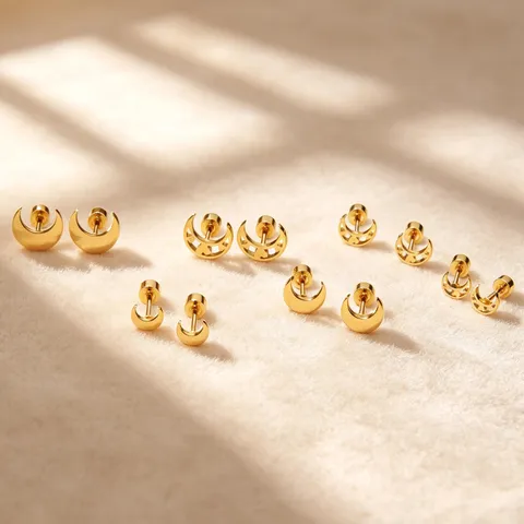 Minimalistisch Edelstahl Mond Ohrstecker Schraubverschluss Geometrisch Halbmond Ohrringe Minimalistischer Schmuck Geschenk Für Damen