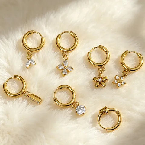 Edelstahl Zirkonia Floral Hängeohrring Leichter Luxus Vergoldet Strass Huggie Ohrringe Für Damen Trendigen Schmuck