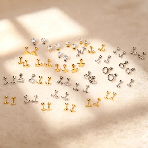 Minimalistisch Titanstahl Herz Mond Stern Strass Ohrstecker Schraubverschluss Piercing Helix Knorpel Schmuck Für Damen