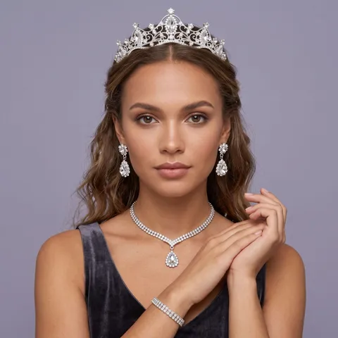 Retro Strass Krone Halskette Ohrringe Schmuckset Braut Bankett Abschlussball Party Kristall Zubehör Damen Geschenk
