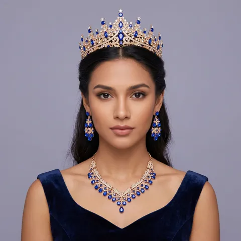 Bridal Rhinestone Crown Necklace Earrings Set Wedding Pageant Stage Performance Crystal Tiara And Matching Jewelry Suite