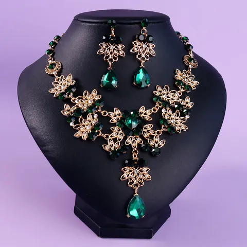Retro Strass Krone Halskette Ohrringe Schmuckset Braut Bankett Abschlussball Party Kristall Zubehör Damen Geschenk