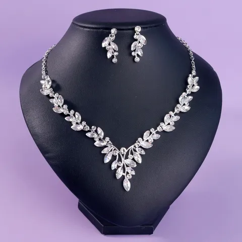 Bridal Rhinestone Crown Necklace Earrings Set Wedding Pageant Stage Performance Crystal Tiara And Matching Jewelry Suite