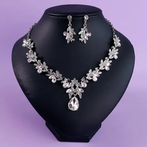 Luxus Strass Krone Halskette Ohrringe Set Braut Hochzeit Festzug Abschlussball Tiara Schmuck Set Für Damen