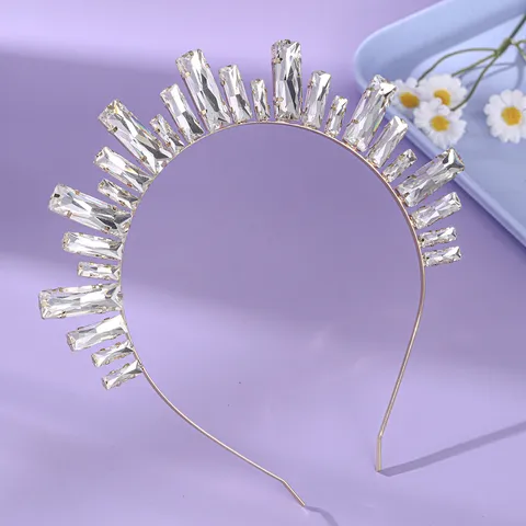 Luxury Retro Rhinestone Headband Crystal Sunburst Crown Hair Hoop Bridal Banquet Wedding Hair Accessory For Women