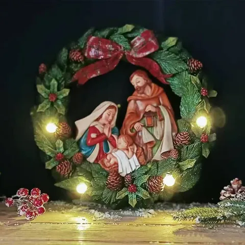 Christmas Nativity Resin Wreath Wall Hanging Relief Art Festival Holiday Home Decor Sacred Family Gift Decoration