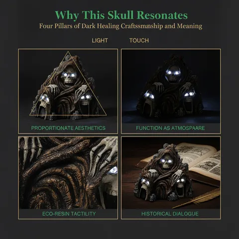 Solar Powered Skull Lamp Gothic Resin Figurine Halloween Dark Style Skeleton Statue Desktop Ornament Home Garden Decor LED Light