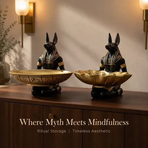 Egyptian Anubis Resin Figurine Storage Tray Black And Gold Desktop Ornament Home Decor Creative Craft Gift