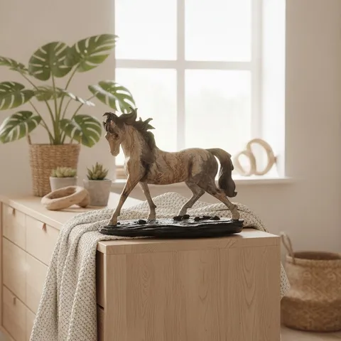 Resin Running Horse Figurine Water Transfer Marble Wood Grain Statue Modern Minimalist Desk Ornament For Home Decor