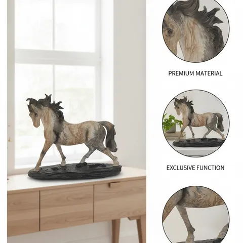 Resin Running Horse Figurine Water Transfer Marble Wood Grain Statue Modern Minimalist Desk Ornament For Home Decor