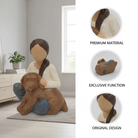 Resin Girl Holding Dog Figurine Modern Minimalist Sculpture Desktop Ornament Home Decor Aesthetic Room Decor Gift