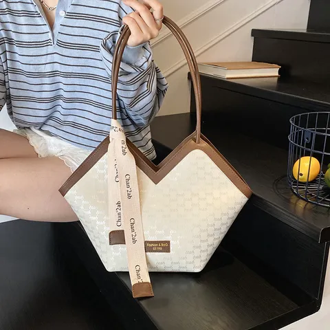 Γυναικείο Moda PU Δερμάτινο Tote Bag Μεγάλης Χωρητικότητας Monogram Τσάντα Ώμου Casual Τσάντα Χειρός