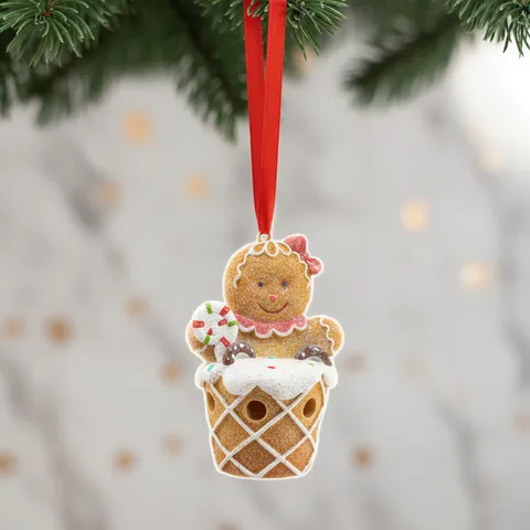 Christmas Gingerbread Man Resin Ornament Cute Lollipop Hanging Pendant Desktop Figurine Holiday Home Decor Gift
