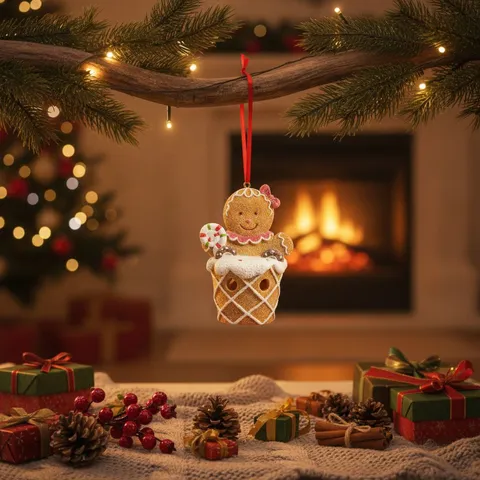 Christmas Gingerbread Man Resin Ornament Cute Lollipop Hanging Pendant Desktop Figurine Holiday Home Decor Gift