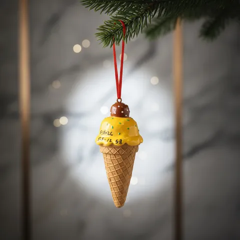 Resin Mango Ice Cream Cone Christmas Tree Pendant Cute Miniature Sculpture Holiday Home Decor Hanging Ornament