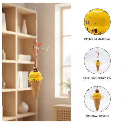 Resin Mango Ice Cream Cone Christmas Tree Pendant Cute Miniature Sculpture Holiday Home Decor Hanging Ornament