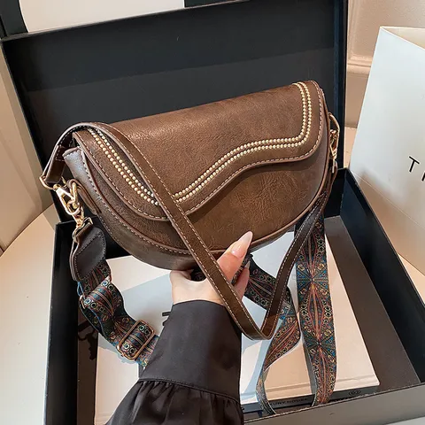 Vintage PU Δερμάτινη Τσάντα Σέλας Για Γυναίκες Fashion Crossbody Τσάντα Ώμου Retro Chic Κλασική Τσάντα Χειρός