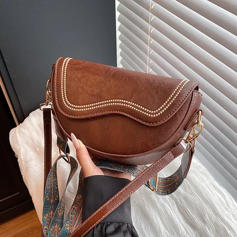 Vintage PU Δερμάτινη Τσάντα Σέλας Για Γυναίκες Fashion Crossbody Τσάντα Ώμου Retro Chic Κλασική Τσάντα Χειρός