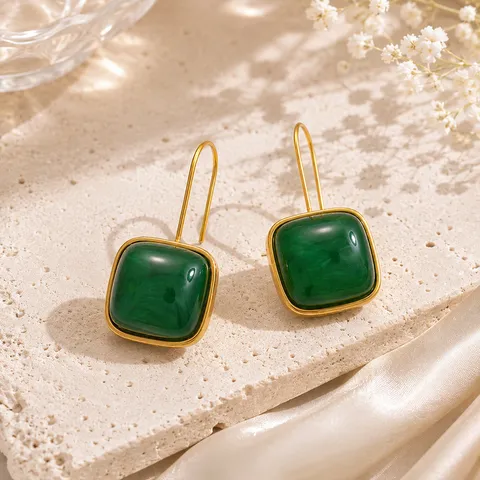 Vintage Edelstahl Quadratisch Harz Ohrringe Vergoldet Geometrisch Ohrhänger Retro Schmuck Für Damen