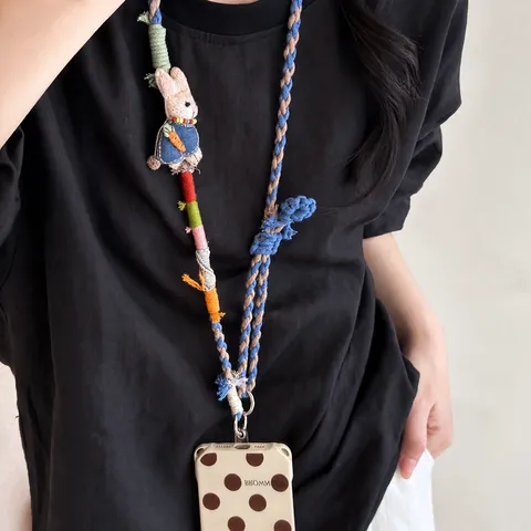 Lindo Dibujo Animado Trenzado Conejo Pingüino Cadena de Teléfono Cruzada Portátil Accesorios de Correa de Teléfono Anticaída para Mujeres