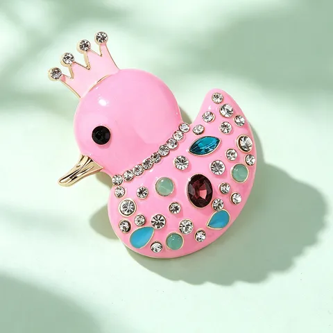 Lindo Broche de Patito Amarillo con Corona Alfiler Aleación Esmalte Strass Animal Abrigo Traje Decoración Joyería Regalo Unisex