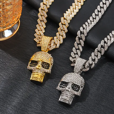 Hiphop Heren Schedel Hanger Halsketting Zinklegering Strass Cubaanse Ketting Punk Stijl Mode Sieraden Cadeau