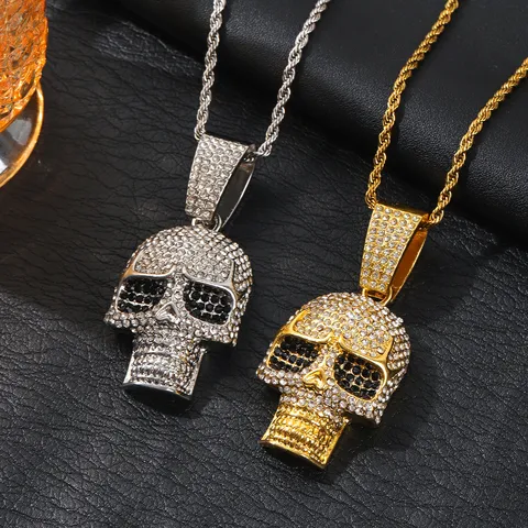 Hiphop Heren Schedel Hanger Halsketting Zinklegering Strass Cubaanse Ketting Punk Stijl Mode Sieraden Cadeau