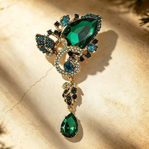Spilla Vintage in Cristallo Barocco con Strass in Lega Placcata Oro Fiore Animale Spille per Donna Uomo Gioielli