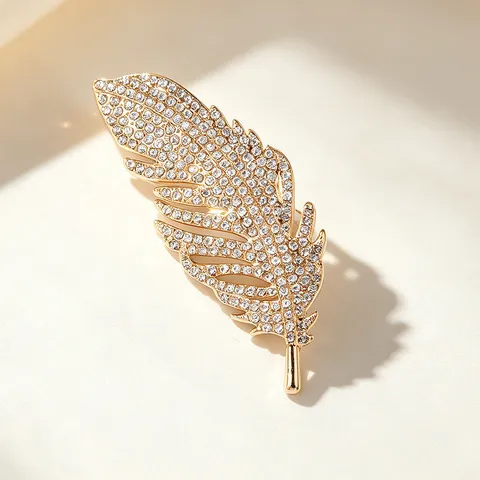Fashion Rhinestone Leaf Feather Brooch Alloy Crystal Suit Jacket Lapel Pin Corsage Jewelry Gift For Unisex