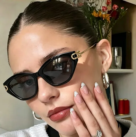 Dames Mode Cat Eye Zonnebril Luxe Metalen Kralen Ketting Poten UV400 Bescherming Trendy Polycarbonaat Montuur Zonnebril