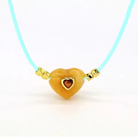 Naturstein Herz Anhänger Halskette Kupfer Strass Wachskordel Schlüsselbein Kette Mode Schmuck Geschenk Für Damen