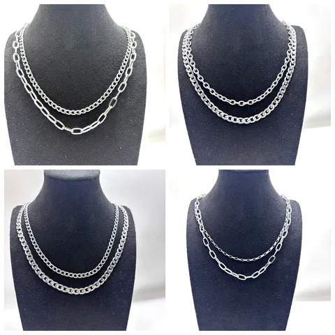 Collier Hip Hop Cubain Double Couche en Acier Inoxydable Hommes Femmes Streetwear Chaîne de Trombone Polie Bijoux Superposés