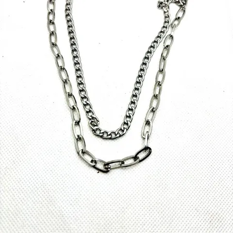 Collier Double Rang en Acier Inoxydable Chaîne Cubaine et Paperclip Bijoux Hip Hop Streetwear Cadeau Homme Femme