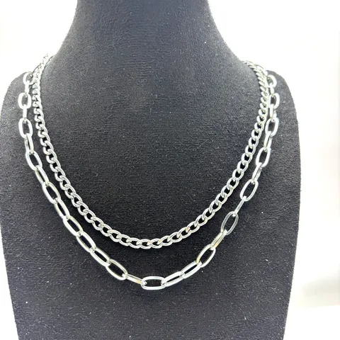 Collier Hip Hop Cubain Double Couche en Acier Inoxydable Hommes Femmes Streetwear Chaîne de Trombone Polie Bijoux Superposés