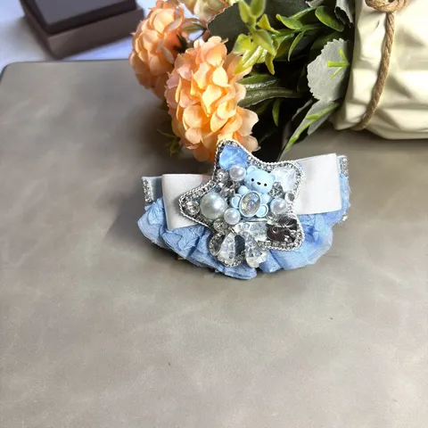 Pince à Cheveux Nœud en Dentelle Bleue Douce Strass Perle Artificielle Ornement Ours Chat Accessoires de Cheveux Faits Main pour Femmes