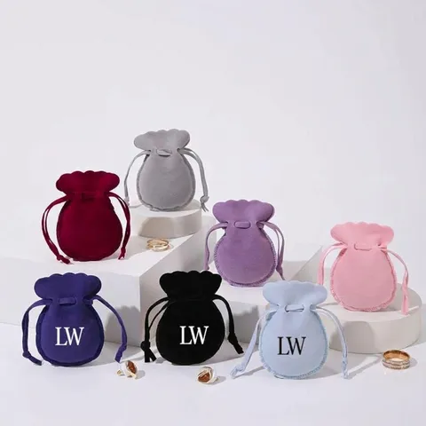 Sacchetto Coulisse in Velluto a Doppia Faccia con Bordo Festonato Piccola Borsa per Gioielli per Anelli Orecchini Collane Confezione Regalo