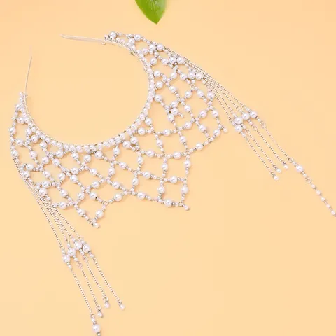 Eleganter Künstliche Perle Quaste Stirnband Netz Haarkette Braut Hochzeit Kopfschmuck Einzigartiger Prinzessinnenstil Quaste Haarband Für Damen Party Schmuck