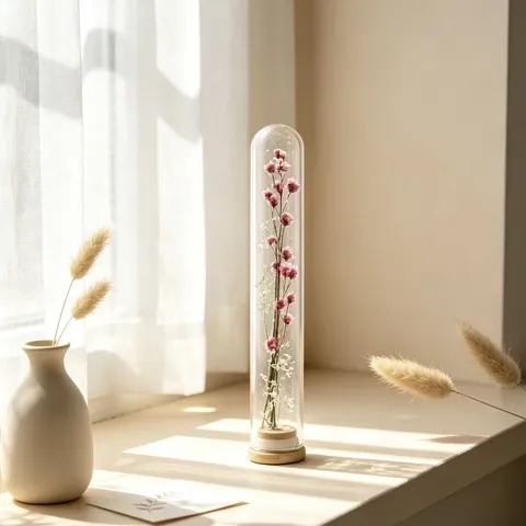 Mini Dried Preserved Flower Glass Test Tube Wishing Bottle Wooden Base Floral Decor Gift Party