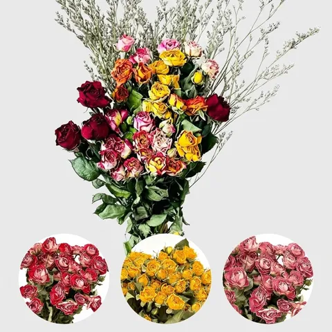 Natural Dried Rose Flowers Bouquet Real Air-Dried Floral Bunch For Home Decor DIY Craft Wedding Floral Arrangement