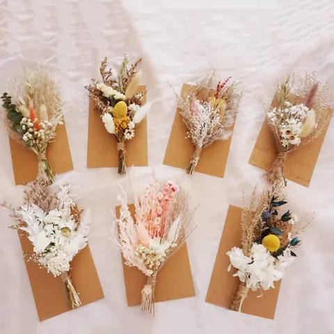 Dried Flower Mini Bouquet Natural Preserved Flowers Rustic Floral Arrangement With Card For Wedding Party Decor