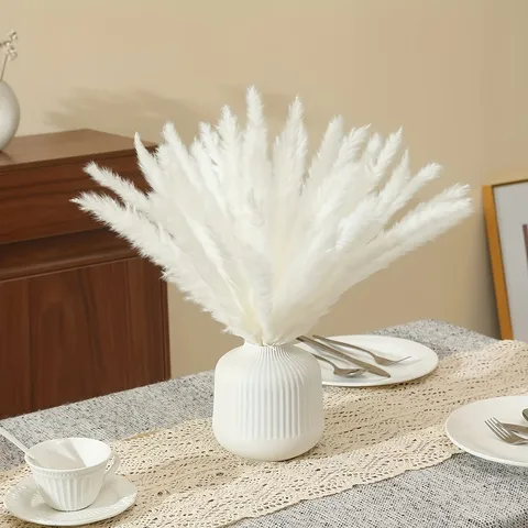 Natural Dried Flower Bouquet White Pampas Grass Bunny Tails Oats Floral Arrangement For Home Decor Room Interior Display