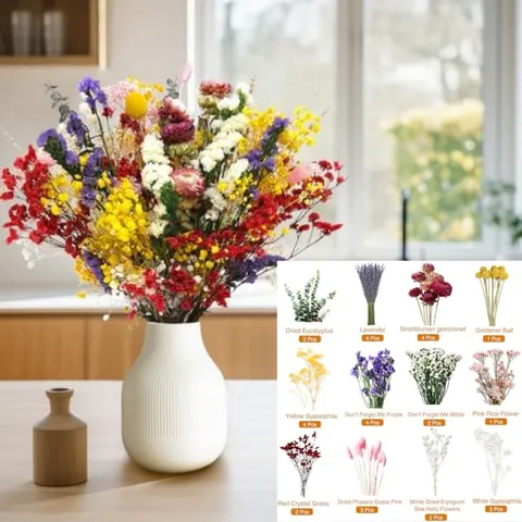 Natural Dried Flowers Bouquet Mixed Preserved Baby Breath Eucalyptus Home Decor Floral Arrangement Gift